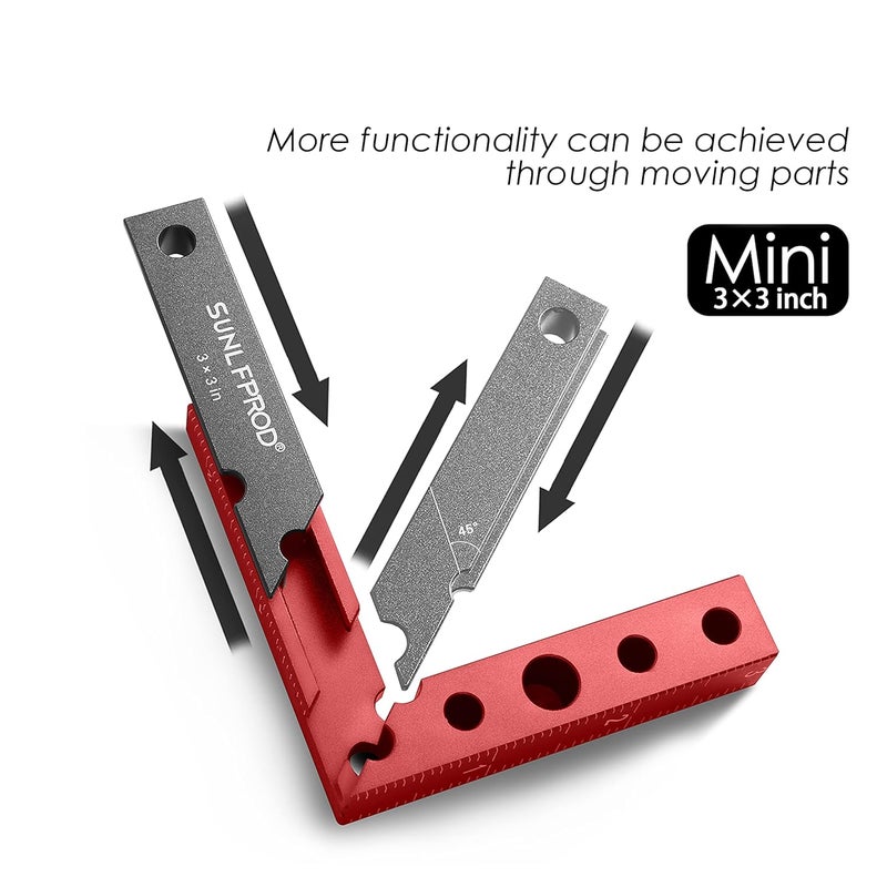 SUNLFPROD Mini Square Woodworking Center Finder 90 Degree Small Square Measuring Tool Woodworking Center Marking Tool Aluminum (Red-Gray) - Image 3
